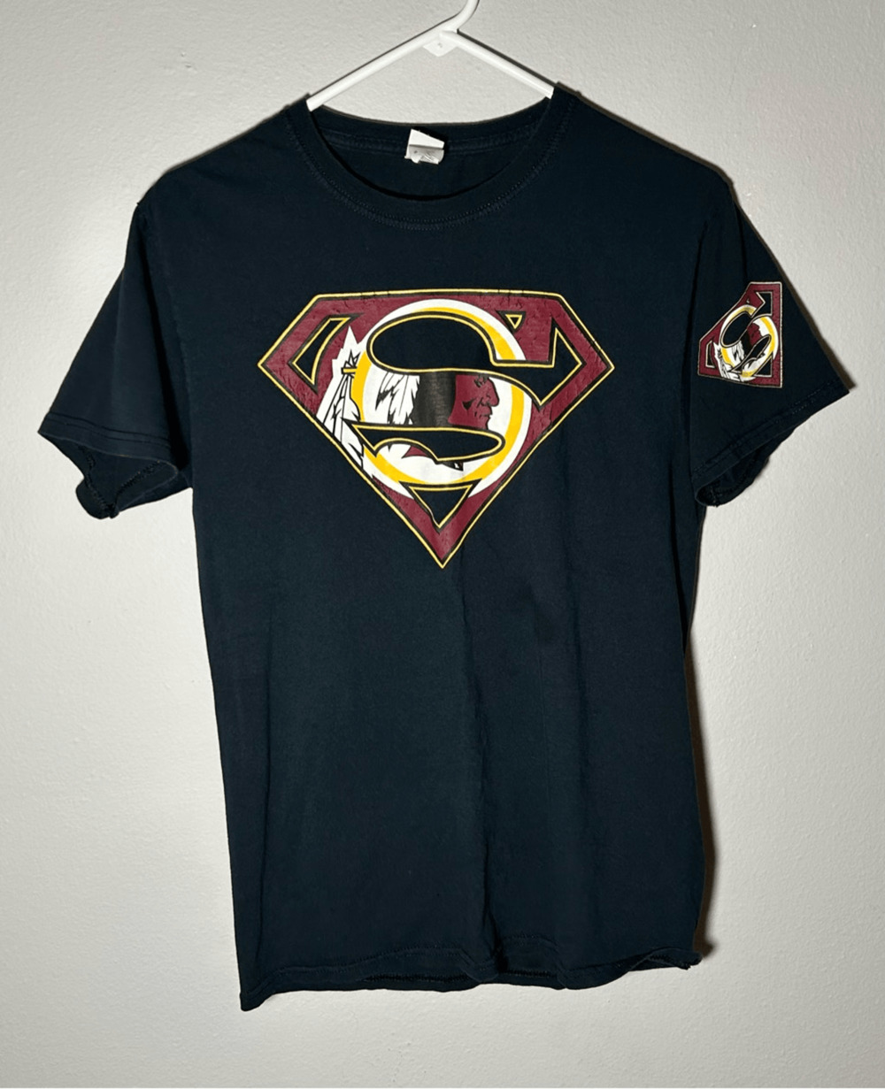 Vintage Washington Redskins Superman Logo Black T-shirt Sz S